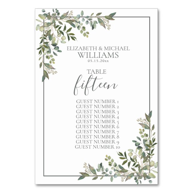 Numéro De Table Eucalyptus Botanique Sage Green Guest Names (Par défaut)