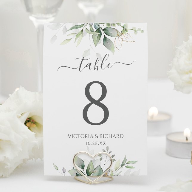 Numéro De Table Eucalyptus Botanique Verdure Aquarelle Élégante (Créateur téléchargé)