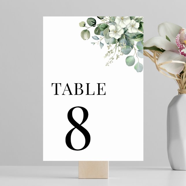 Numéro De Table Eucalyptus Floral Été Vert Tableau 8 Mariage (Créateur téléchargé)