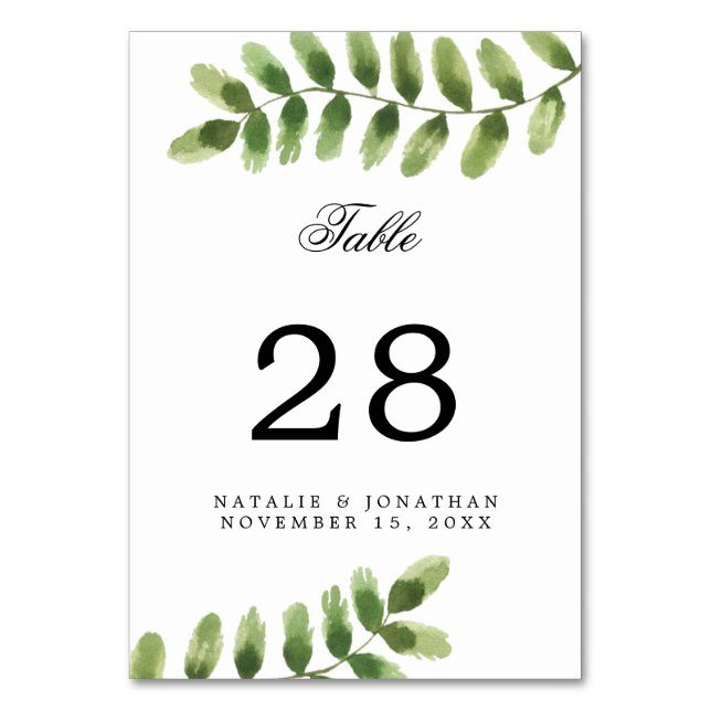Numéro De Table Eucalyptus Foliage Aquarelle Mariage Numéro Chic (Par défaut)