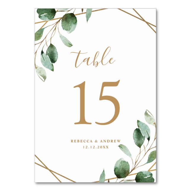Numéro De Table Eucalyptus Géométrique Or Mariage vert (Par défaut)