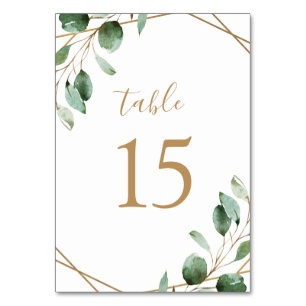 Numéro De Table Eucalyptus Géométrique Or Mariage vert