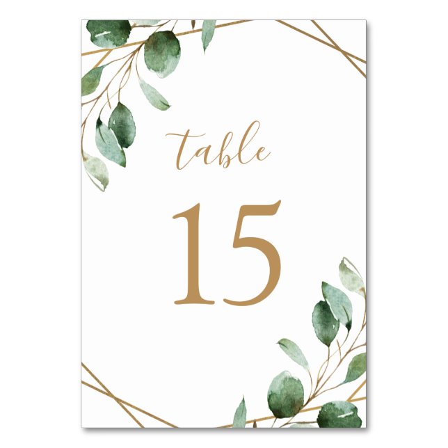 Numéro De Table Eucalyptus Géométrique Or Mariage vert (Par défaut)