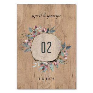 Numéro De Table Eucalyptus rose sauvage en bois rustique Mariage