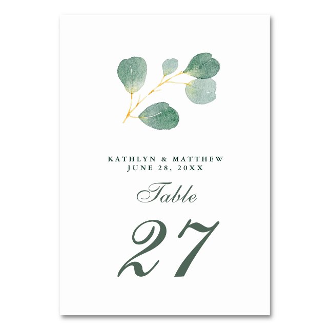 Numéro De Table Eucalyptus Verdure Moderne Élégant Mariage d'été (Créateur téléchargé)