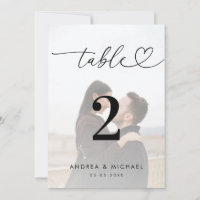 Numéro de table Faded Photo Elegant Heart Script 5