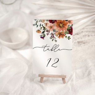 Numéro De Table Fall Terracotta Bourgogne Mariage Floral
