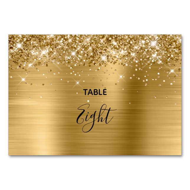 Numéro De Table Faux Glittery Gold Foil Mariage (Devant)