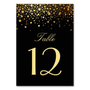 Numéro De Table Faux Gold Foil Confetti Dots Noir Table Numéro