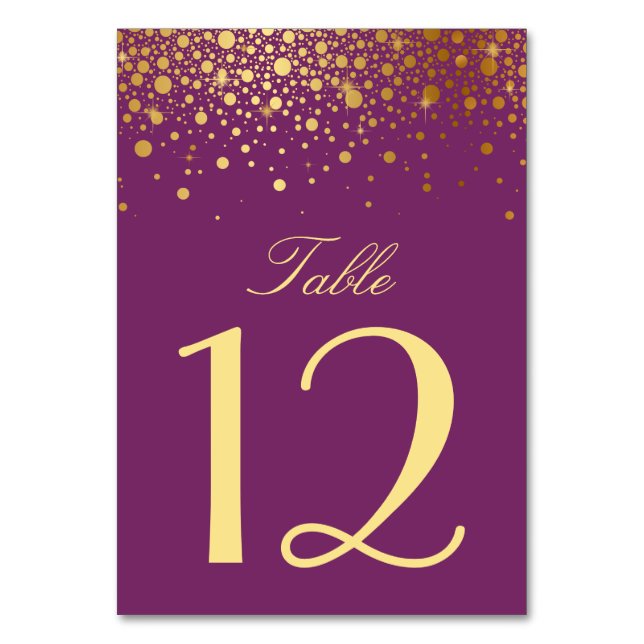 Numéro De Table Faux Gold Foil Confetti Dots Purple Numéro de tabl (Par défaut)