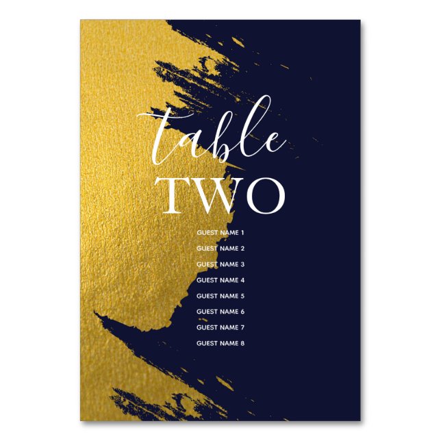 Numéro De Table Faux Or Bleu Marine Noms des Invités de Mariage (Par défaut)