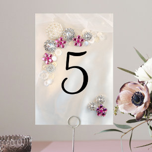 Numéro De Table Faux Pearl et Boutons de diamant rose Numéros de t