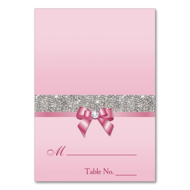 Numéro De Table Faux Sequins Pink Bow Place Card (Par défaut)