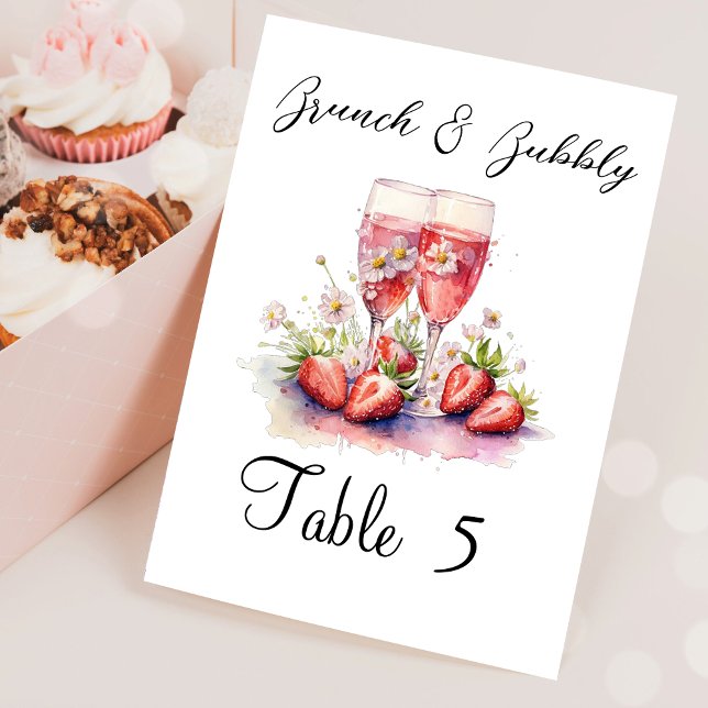 Numéro De Table Fête de Fête des mariées Florale Champagne fraise (Créateur téléchargé)
