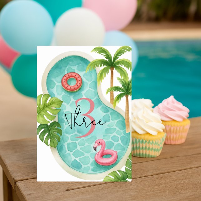 Numéro De Table Fête de la piscine tropicale | Anniversaire de enf (Créateur téléchargé)