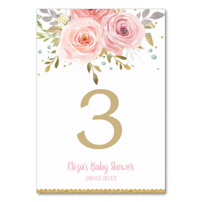 Numéro De Table Fête des mariées de bébé rose flou floral (Par défaut)