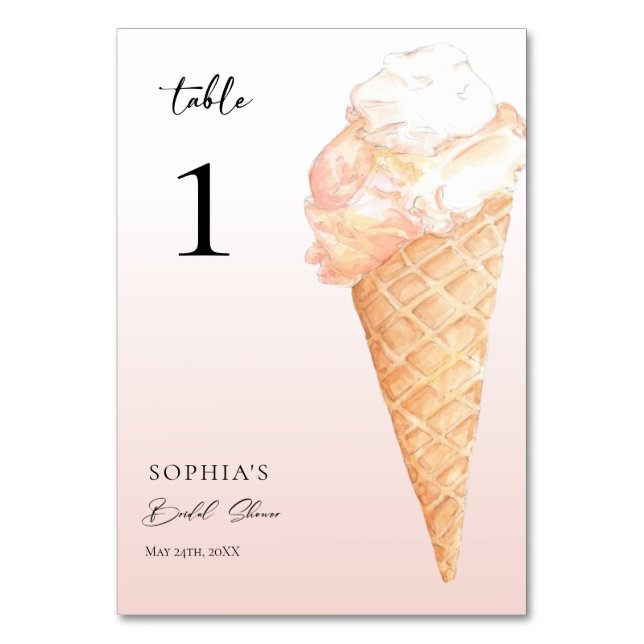 Numéro De Table Fête des mariées de crème glacée aquarelle (Par défaut)