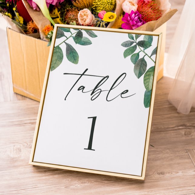 Numéro De Table Feuillage de verdure à l'aquarelle. Mariage en écr (Créateur téléchargé)