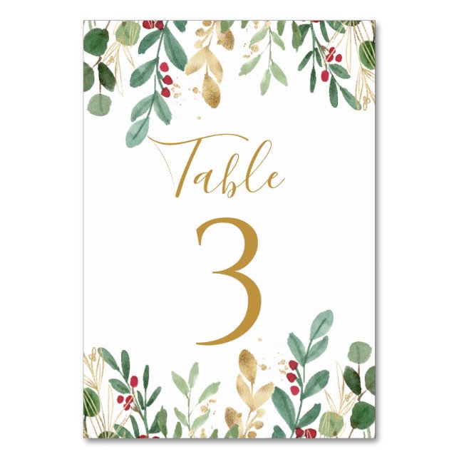 Numéro De Table Feuillage Verdure Baie Rouge Noël Mariage (Par défaut)