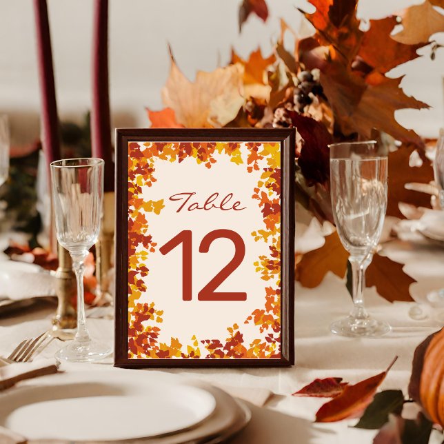 Numéro De Table Feuille d'érable Orange et Terracotta Mariage d'au (Créateur téléchargé)
