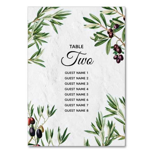 Numéro De Table Feuille d'olive méditerranéen grec Mariage de l'îl (Par défaut)