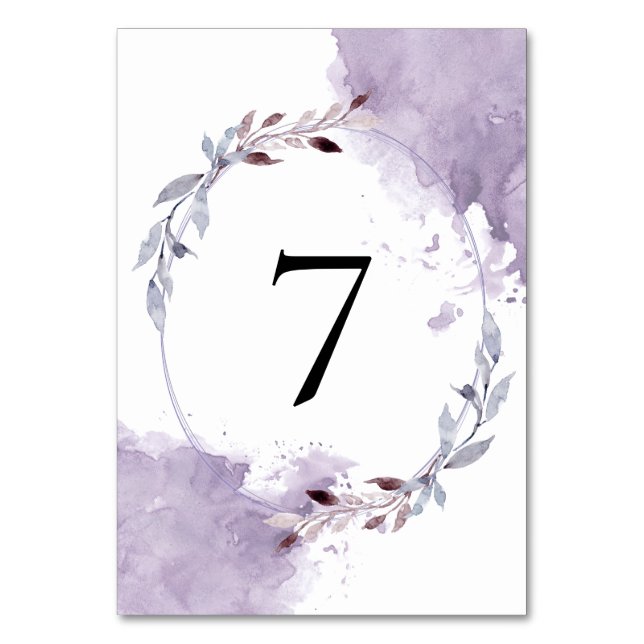Numéro De Table Feuilles d'aquarelle violet Mariage de trame (Par défaut)