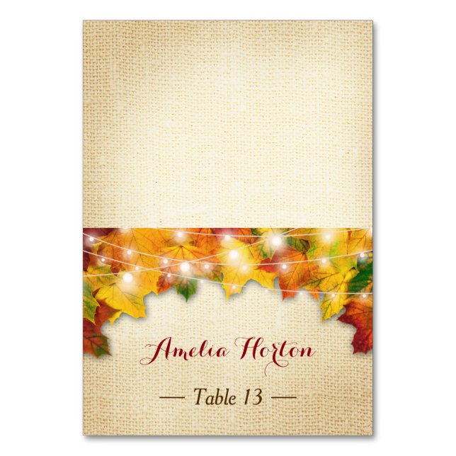 Numéro De Table Feuilles d'automne Burlap Mariage Place Card (Par défaut)