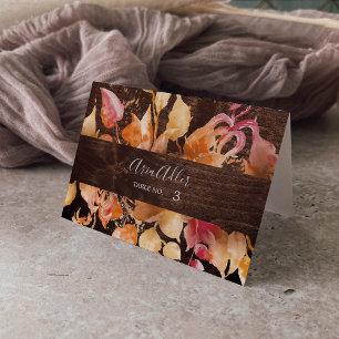 Numéro De Table Feuilles d'automne Rustique Brown bois Mariage Car
