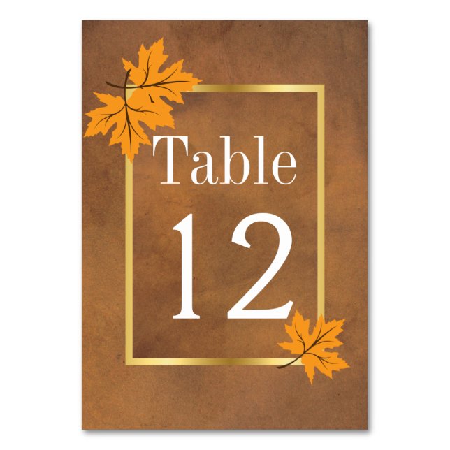 Numéro De Table Feuilles d'érable orange sur mariage brun numéro d (Par défaut)
