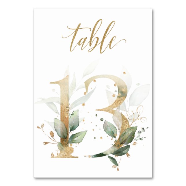 Numéro De Table Feuilles d'or vert Tableau 13, Numéro de tableau (Par défaut)