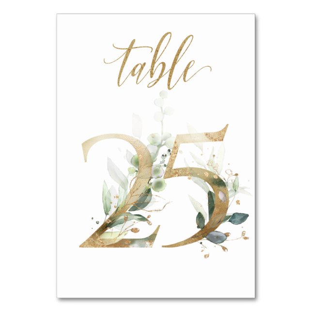 Numéro De Table Feuilles d'or vert Tableau 25, Numéro de tableau (Par défaut)