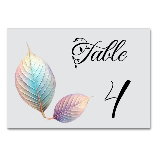 Numéro De Table Feuilles iridescentes pastel Mariage pastels de rê (Devant)
