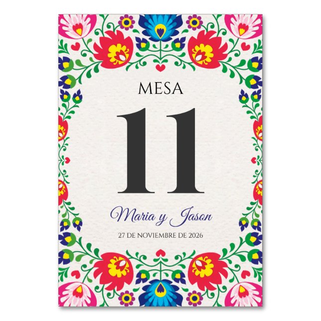 Numéro De Table Fiesta Colorful Floral Botanical Spanish Wedding (Par défaut)