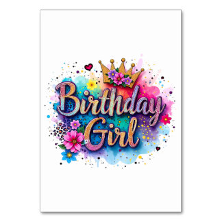 Numéro De Table Fille d'anniversaire florale arc-en-ciel