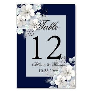 Numéro De Table fleur blanche sakura bleu marine