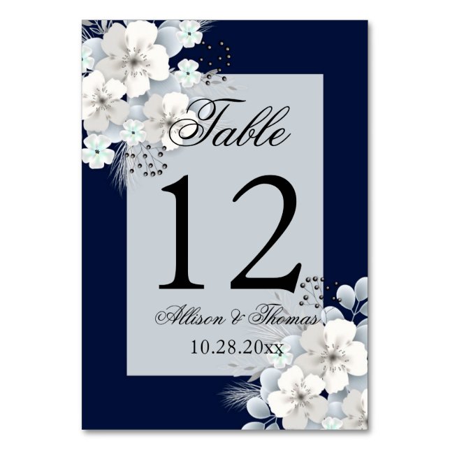 Numéro De Table fleur blanche sakura bleu marine (Par défaut)