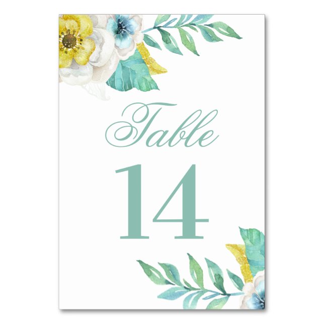 Numéro De Table Fleur bleue et jaune. Mariage à la menthe (Par défaut)