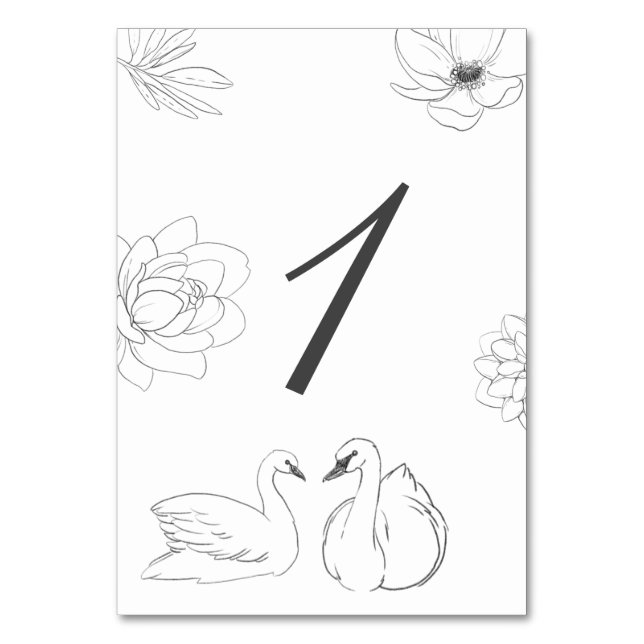 Numéro De Table Fleur botanique et cygne (Dos)
