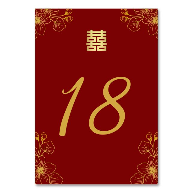 Numéro De Table Fleur de cerisier mariage rouge chinois (Par défaut)