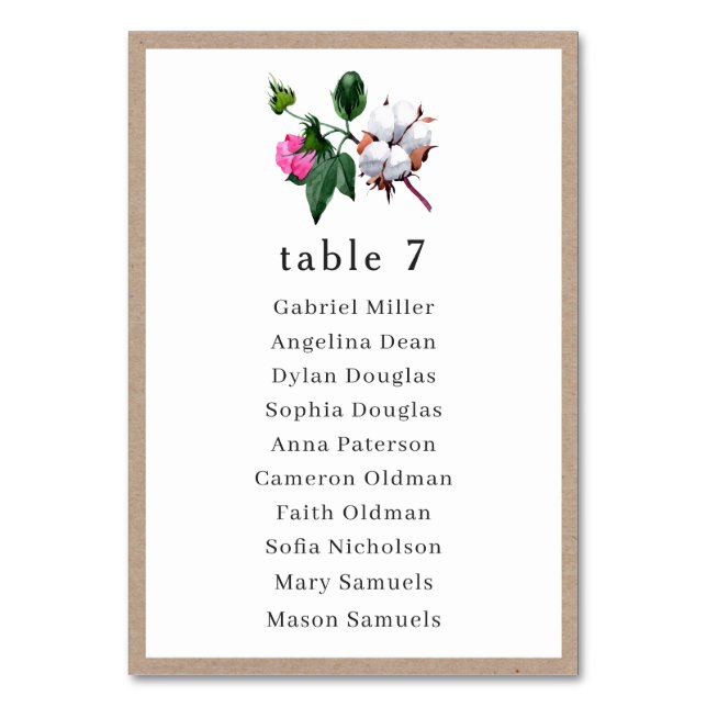 Numéro De Table Fleur de coton blanc. Mariage Plan de sièges indiv (Par défaut)