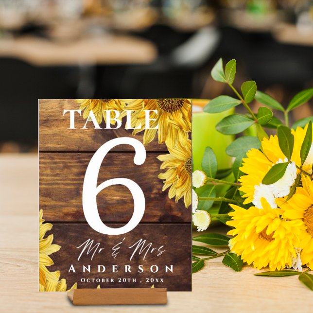 Numéro De Table Fleur de soleil rustique Fête de mariage jaune bri (Créateur téléchargé)
