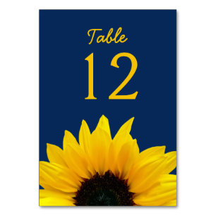 Numéro De Table Fleur de tournesol jaune Mariage bleu marine