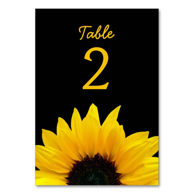 Numéro De Table Fleur de tournesol jaune Mariage noir (Dos)
