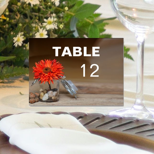 Numéro De Table Fleur d'Orange dans un Pot Mason à Plier (Orange Flower in Mason Jar To Fold Table Number)