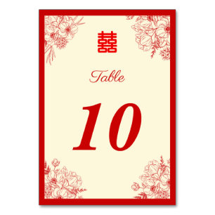 Numéro De Table Fleur orientale mariage rouge