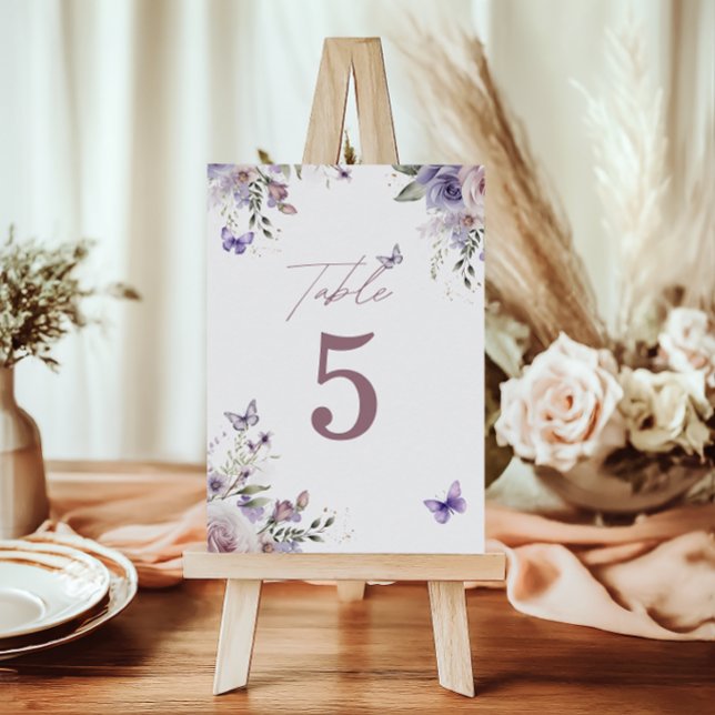 Numéro De Table Fleur pourpre | Papillon (Créateur téléchargé)