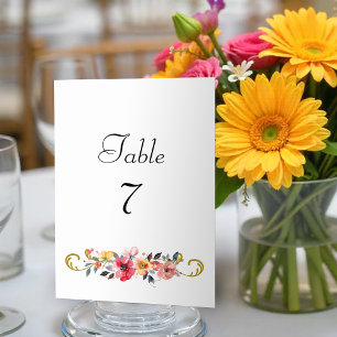Numéro De Table Fleur sauvage d'aquarelle Mariage d'été du printem