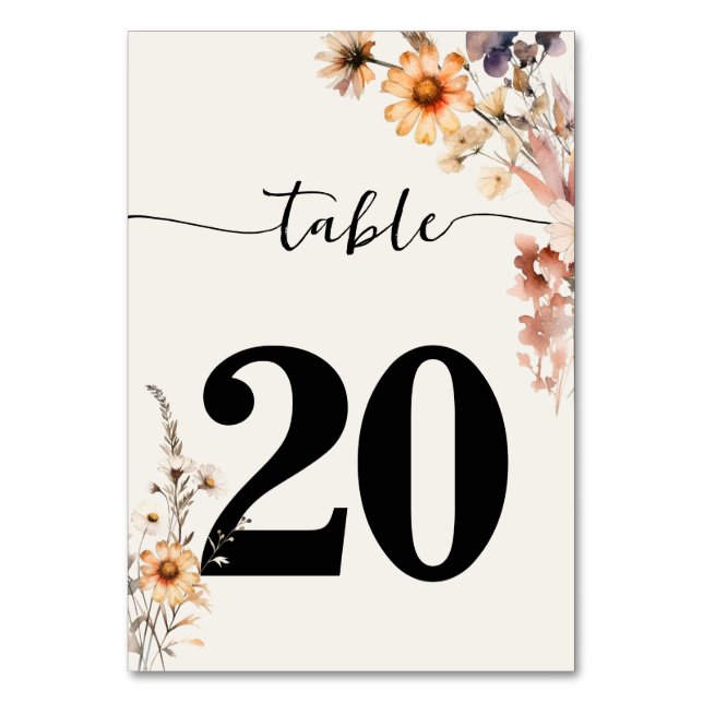 Numéro De Table Fleur sauvage d'automne Boho Mariage Numéro de tab (Par défaut)