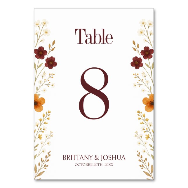 Numéro De Table Fleur sauvage d'automne Elegant Boho Mariage (Par défaut)