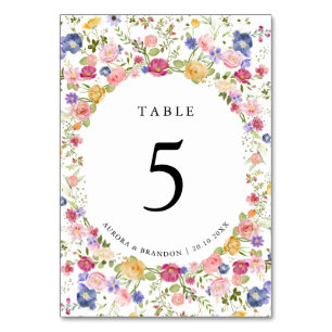Numéro De Table Fleur sauvage de printemps coloré Meadow Garden Ma
